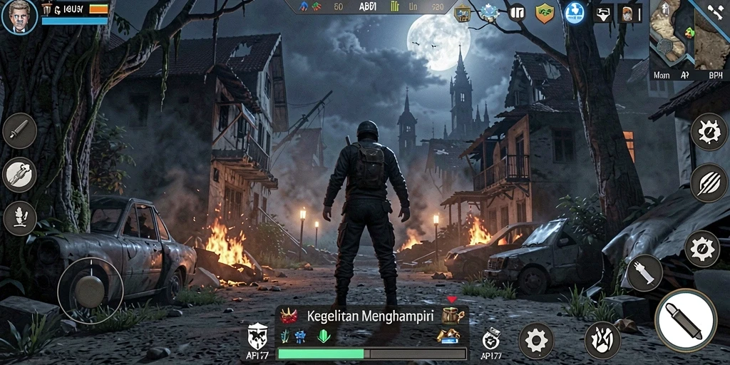 Screenshot utama menampilkan adegan mencekam dalam game API77.