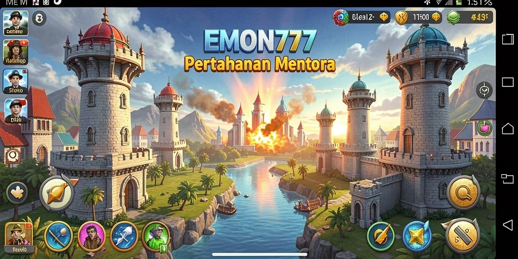 Gameplay EMON777 menunjukkan pertempuran seru dalam Tower Defense.