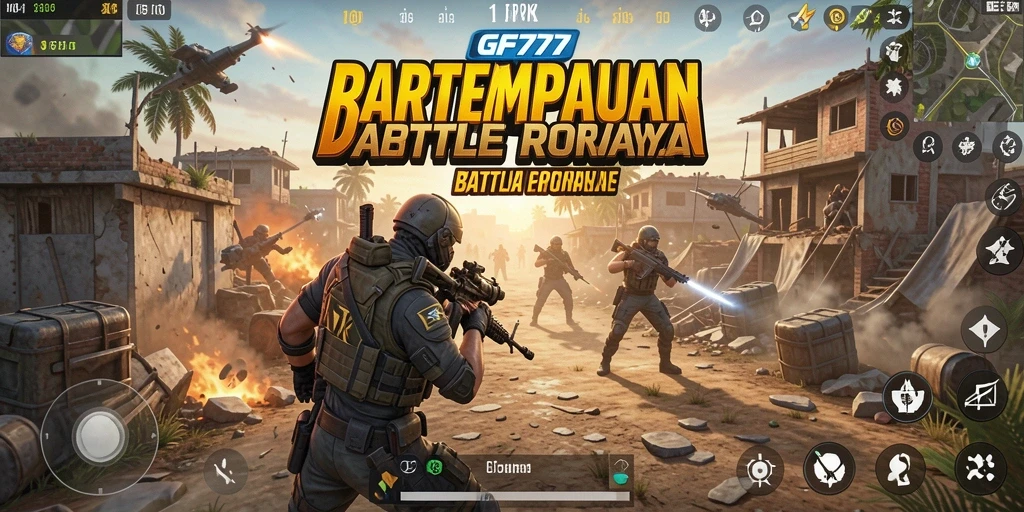 Screenshot menunjukkan pemain bertempur di arena Battle Royale yang mendebarkan.