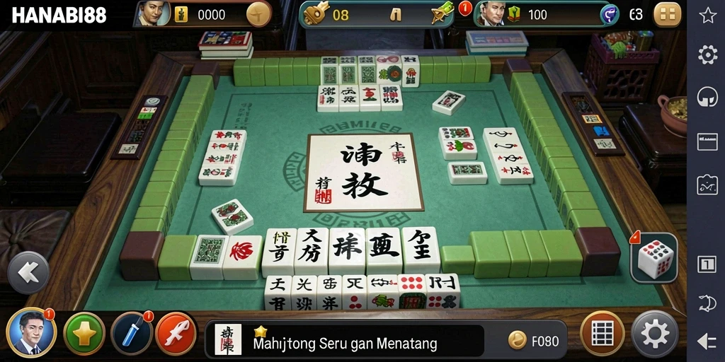 Screenshot dari gameplay seru HANABI88 yang menampilkan pertempuran Mahjong.