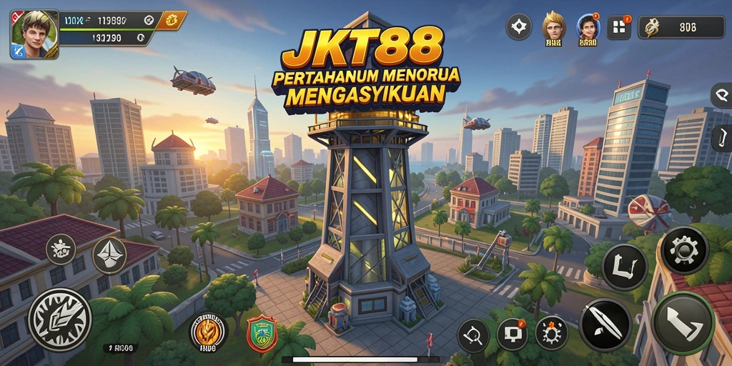 Tangkapan layar gameplay JKT88 yang menunjukkan pertempuran menara yang mendebarkan.