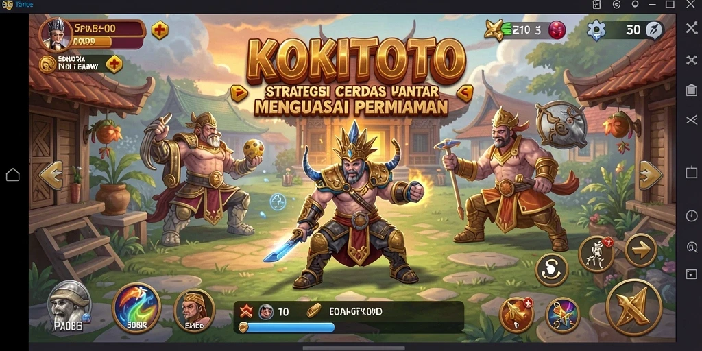 Screenshot KOKITOTO menampilkan aksi pertempuran strategi yang epik.