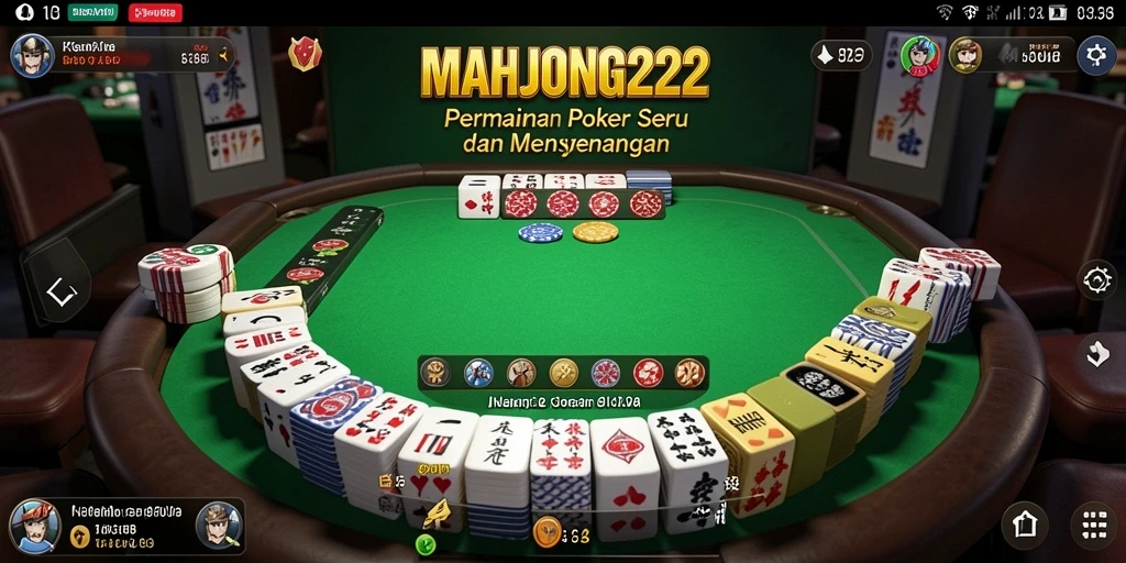 Tampilan gameplay MAHJONG222 dengan suasana permainan Poker yang mendebarkan.