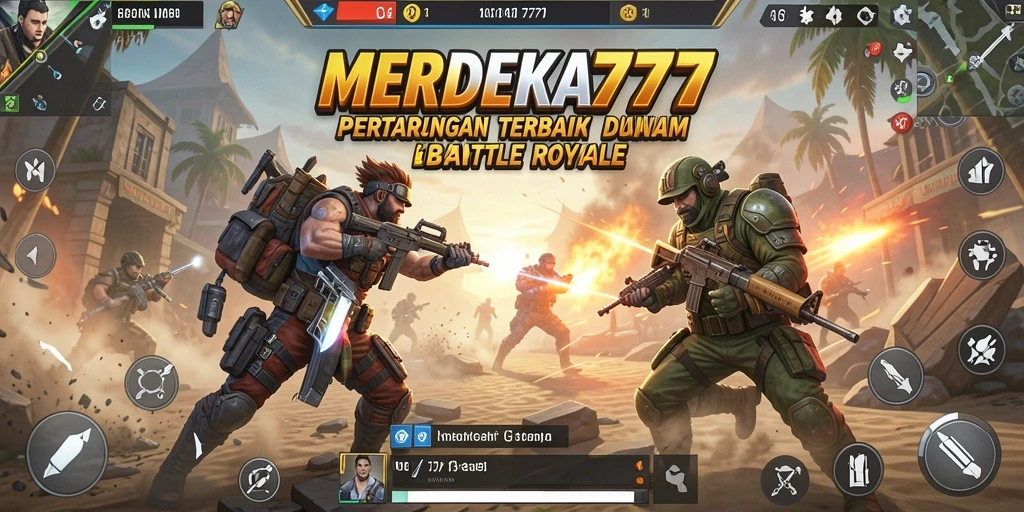 Tampilan gameplay mendebarkan dalam MERDEKA777 dengan aksi Battle Royale.