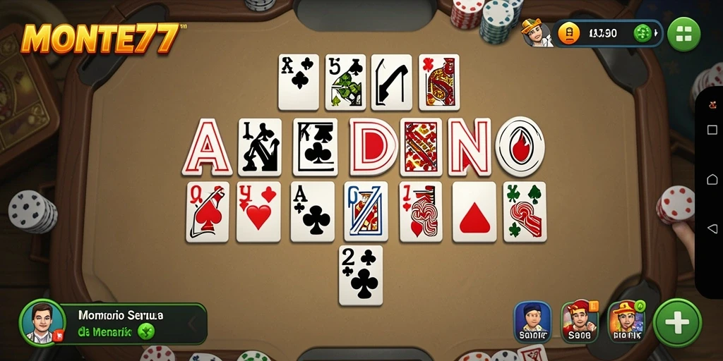 Tampilan gameplay seru di MONTE77 dengan pemain berkompetisi di papan domino.