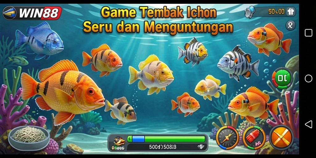 Screenshot gameplay WIN88 yang seru dengan grafis tembak ikan yang menakjubkan.